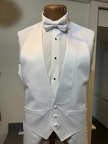 NEU KLASSISCH WEISS SATIN 3 KNÖPFE FORMELLE WESTE MIT WEISSER FLIEGE OPTION - Bild 1 von 6