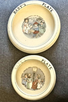 Roseville Nursery Rhyme Set Of 2 Vintage 1900 s Baby Rolled Edge Plates