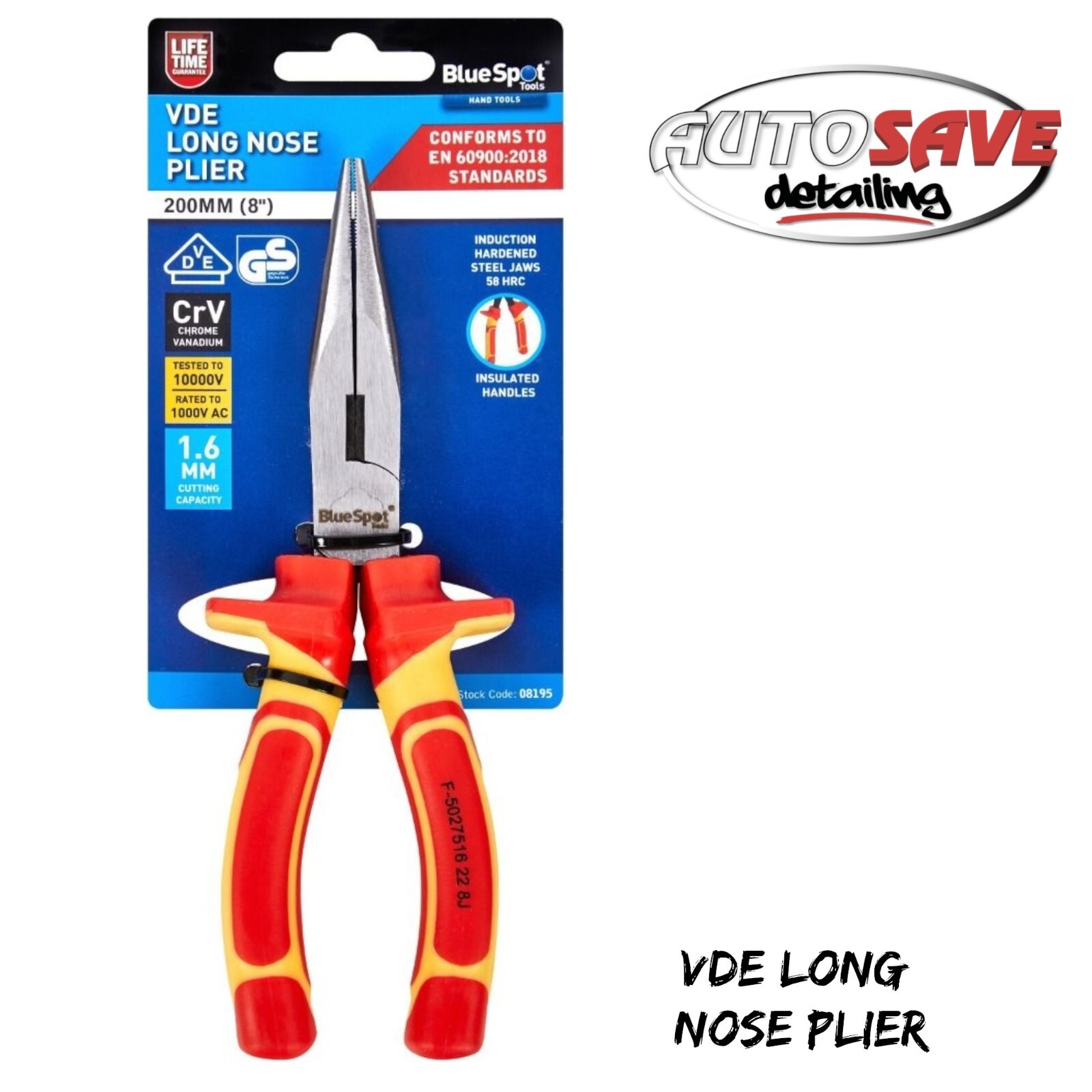 BlueSpot - 200mm (8"") VDE Long Nose Plier