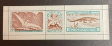 1938 SINCLAIR GAS GASOLINE ADVERTISING DINOSAUR PREHISTORIC STAMP PREMIUM STRIP