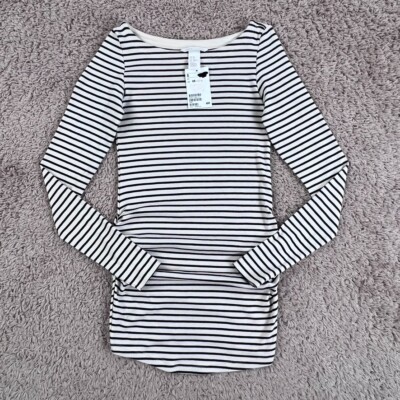 HM MAMA Ivory Black Striped Long-Sleeve Boat Neck Basic Knit T-Shirt Womens XS