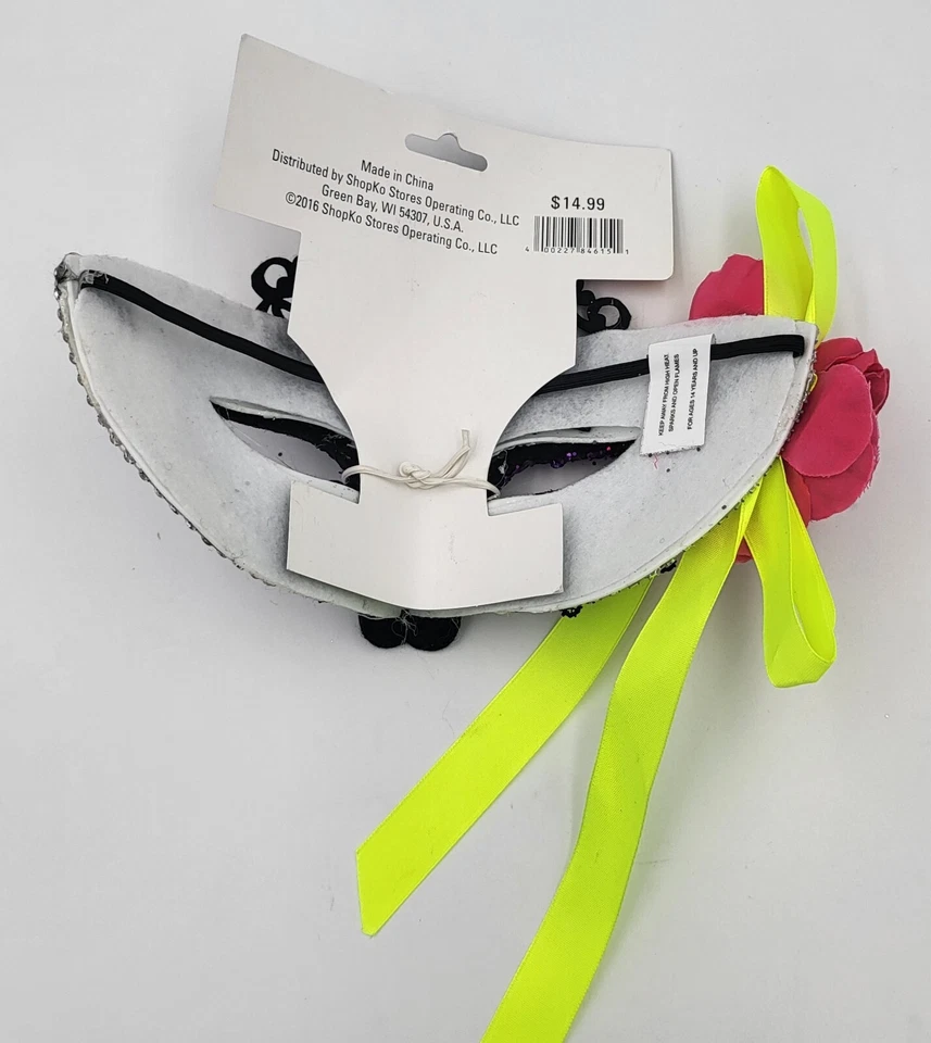 Day of the Dead Adult Halloween Multicolor Masquerade Mask - New - Image 2 of 3