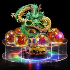 7pcs Dragon Ball Z Set Green Dragon and Dragon Balls Shenron Action Figure Stand