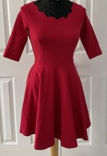 Lulus Red Fit Flare Mini Dress Womens Size Small Scalloped Neckline 3/4 Sleeve