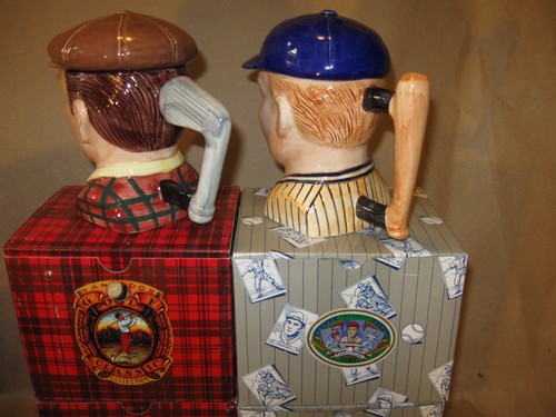 JUEGO DE JUGADOR DE BÉISBOL Y GOLFISTA DE COLECCIÓN/2 TAZAS Toby Head con gorra cerámica Vandor Nuevo de Lote Antiguo - Imagen 3 de 12