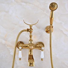 Luxury Gold Brass Wall Mount Clawfoot Bath Tub Faucet with Hand Shower Mixer Tap