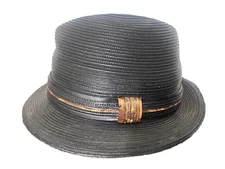 MAKINS HATS USA BLACK LEATHER / heavy duty TRILBY S 54-55cm 6 3/4 FEDORA XSmall