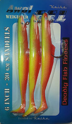 Awol Eels Sandeel Rhubarb and Custard Bass Fishing Lures Various Sizes Available