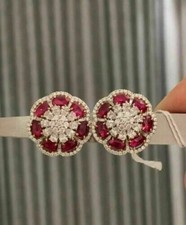 2Ct Lab Created Diamond Oval Red Ruby Stud Earrings 14K White Gold Silver Plated