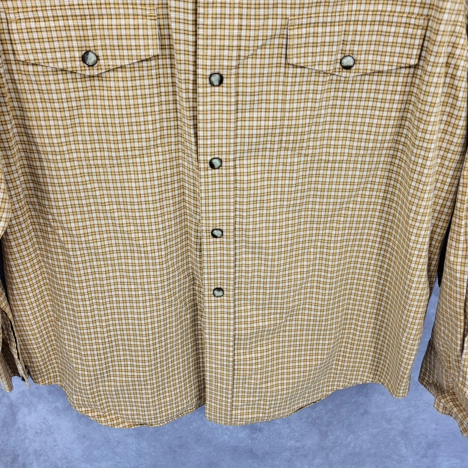Camisa Western Roundtree & Yorke Para Hombres Grande Amarilla A Cuadros Perla A Presión Vaquero Rodeo Foto 2 de 4