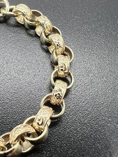 9ct Solid Gold 8.5 INCH 6.7mm Wide Plain & Engraved Round Belcher Bracelet - UK