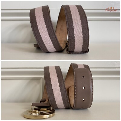 Authentic Gucci Taupe/Pink Web Leather Gold Interlocking G  display picture 3