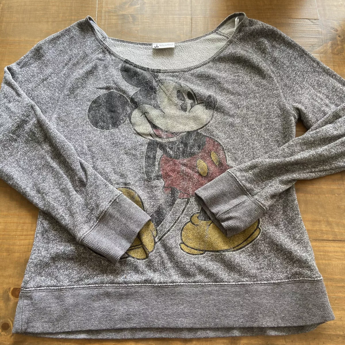 Disney Parks Mickey Mouse Off-The-Shoulder Sweatshirt-Heather Gray-Size XL