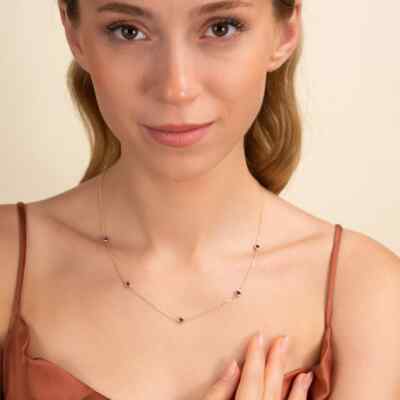 Lab Created Ruby 0.50CT July Birthstone Station Necklace in 14k Yellow Gold Over