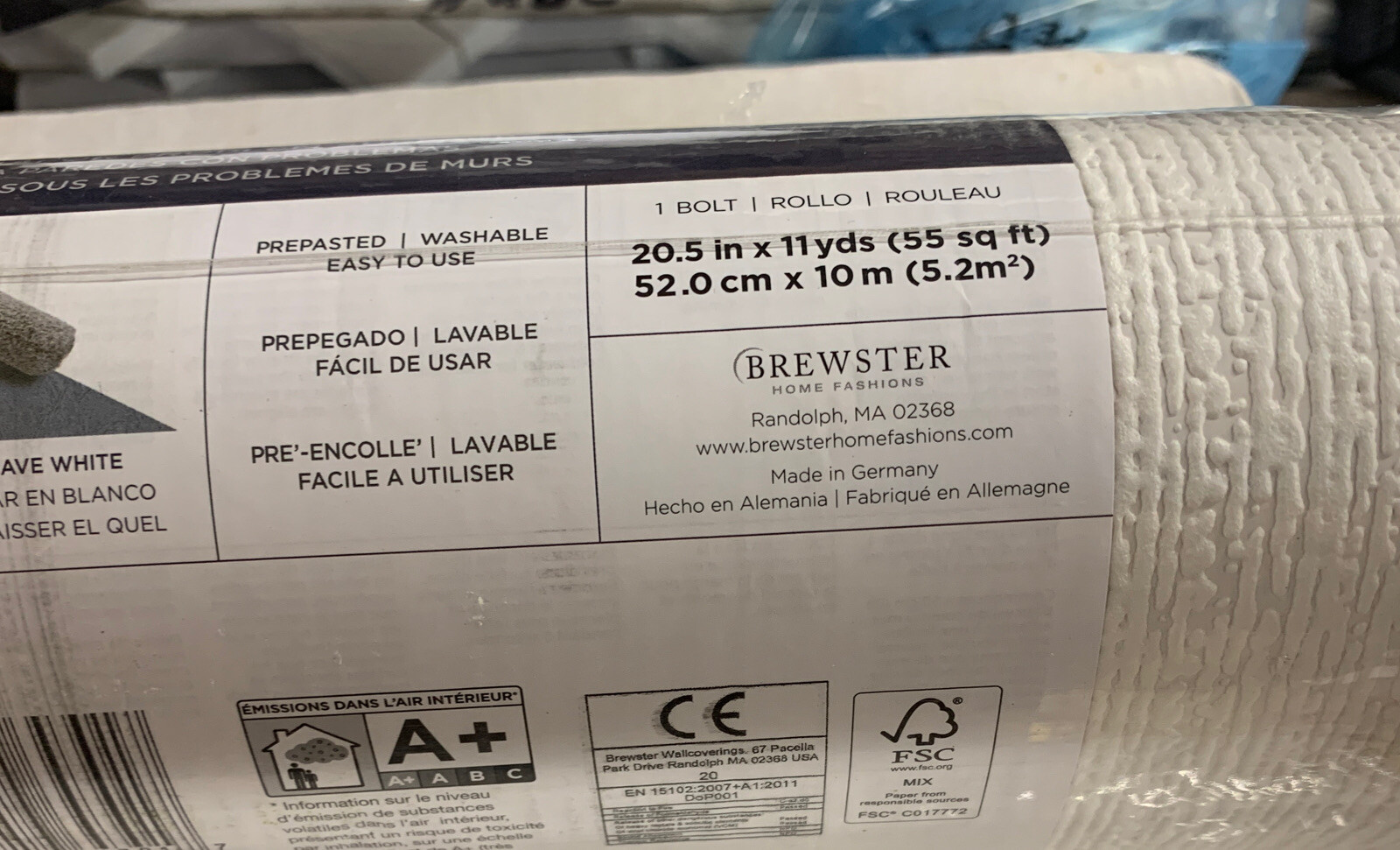 Paintable Vinyl PrePasted Washable Wallpaper Roll (Covers 56.4 Sq. Ft