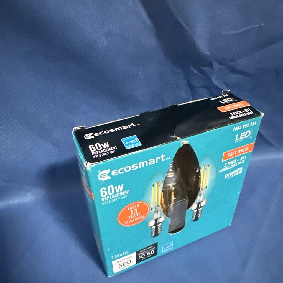3 pack EcoSmart 60-Watt LED Soft White B-11 candelabra base Bulb Light 892 0929 - Image 3 of 3