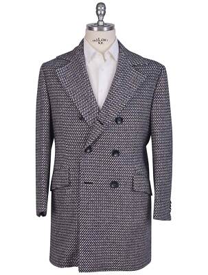 Kiton Blue White Virgin Wool Silk Overcoat TC586 Man