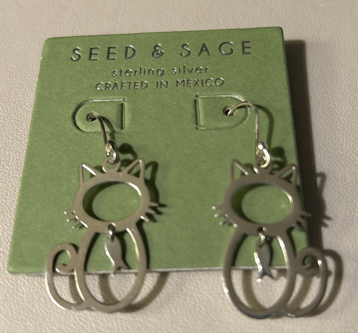 SEED & SAGE Mexico .925 Sterling Silver Moveable Parts Cats