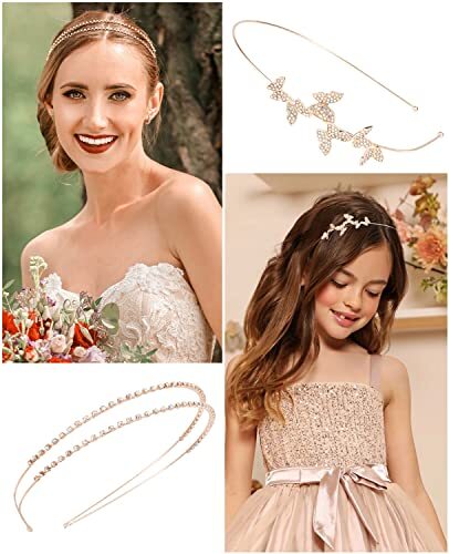 4 Pack AB Rhinestone Headbands Rose Gold Metal Rose gold band & AB rhinestones - 第 5/6 張圖片