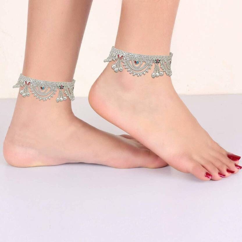Anklet Women's Silver Plated Ankle Chain Bracelet Wedding Indian Payal Anklets-image