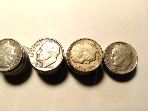 46 Circulated Roosevelt 1961 90% Silver Dimes. - Picture 4 of 4