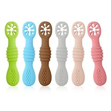 TOYMIS 6pcs Silicone Baby Spoons First Stage Toddler Utensils Baby Led Weanin...