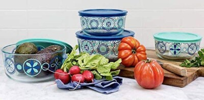 Pure Glass Decorated Container Set pc Pyrex With Lids Stylish