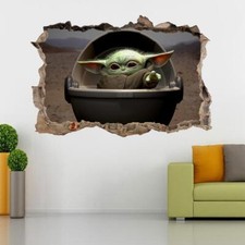 Baby Yoda 3D Smashed Wall Sticker Decal Decor Art Mandalorian Star Wars J1476