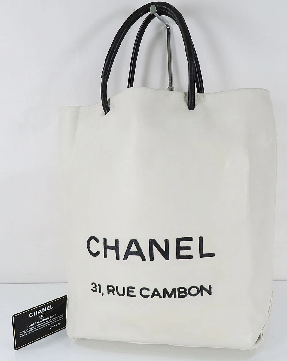 Chanel White Leather Essential Rue Cambon Shopping Tote Small Q6BDII3PWH000