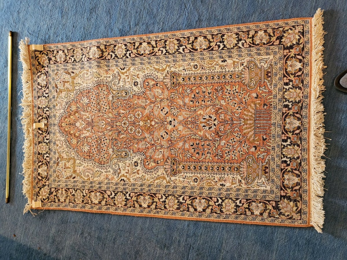 Vintage Turkish Silk wall rug with hanging rod | eBay