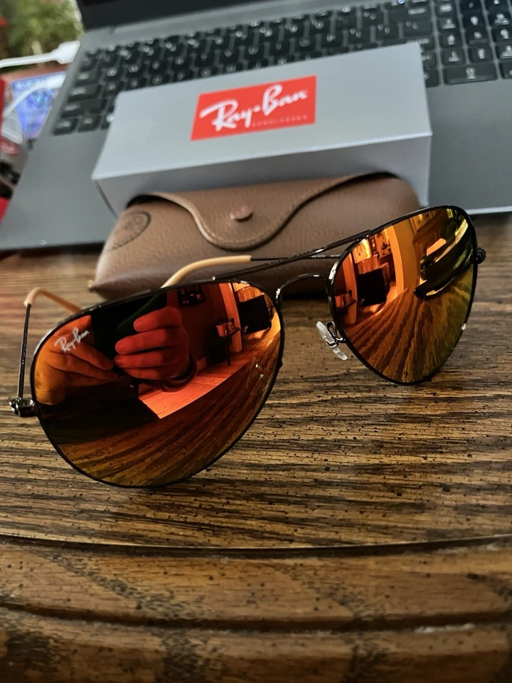 RAY-BAN АВИАТОРЫ RB3026 62 мм. БРОНЗОВАЯ ОПРАВА С КРАСНЫМИ/ОРАНЖЕВЫМИ ЛИНЗАМИ MIDROR СО ВСПЫШКОЙ. - Изображение 4 из 4