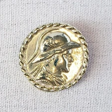 Vintage Grenadier Soldier Round Gold Tone Scarf Clip 1.25"