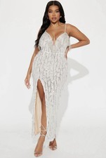 Fashion Nova Millionaire Heiress Embellished Maxi Dress - White & Silver