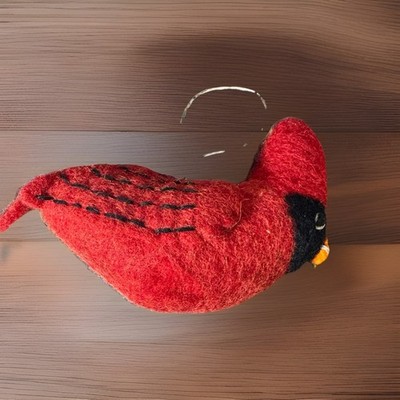 Handmade dZi Red Cardinal Bird Christmas Ornament Felted 100% Wool Nepal