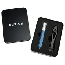 Regine Mani Set with Wide Jaw Clipper & Laser Cut Glass Nail File in Case - Blue
