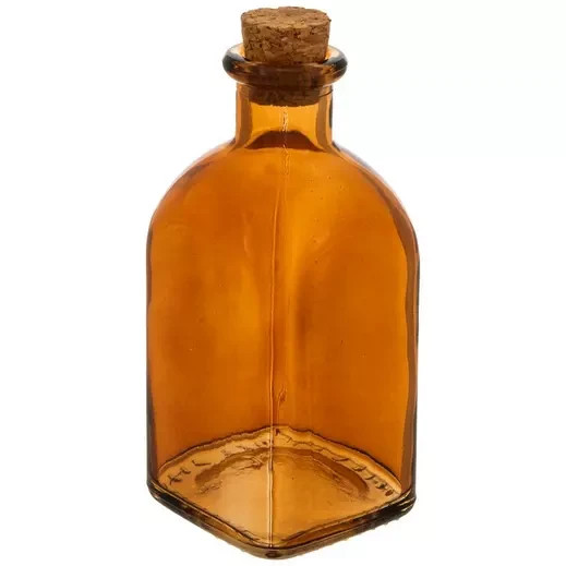 New 4 oz. Amber Glass Squared Body Bottle with Short Neck & 