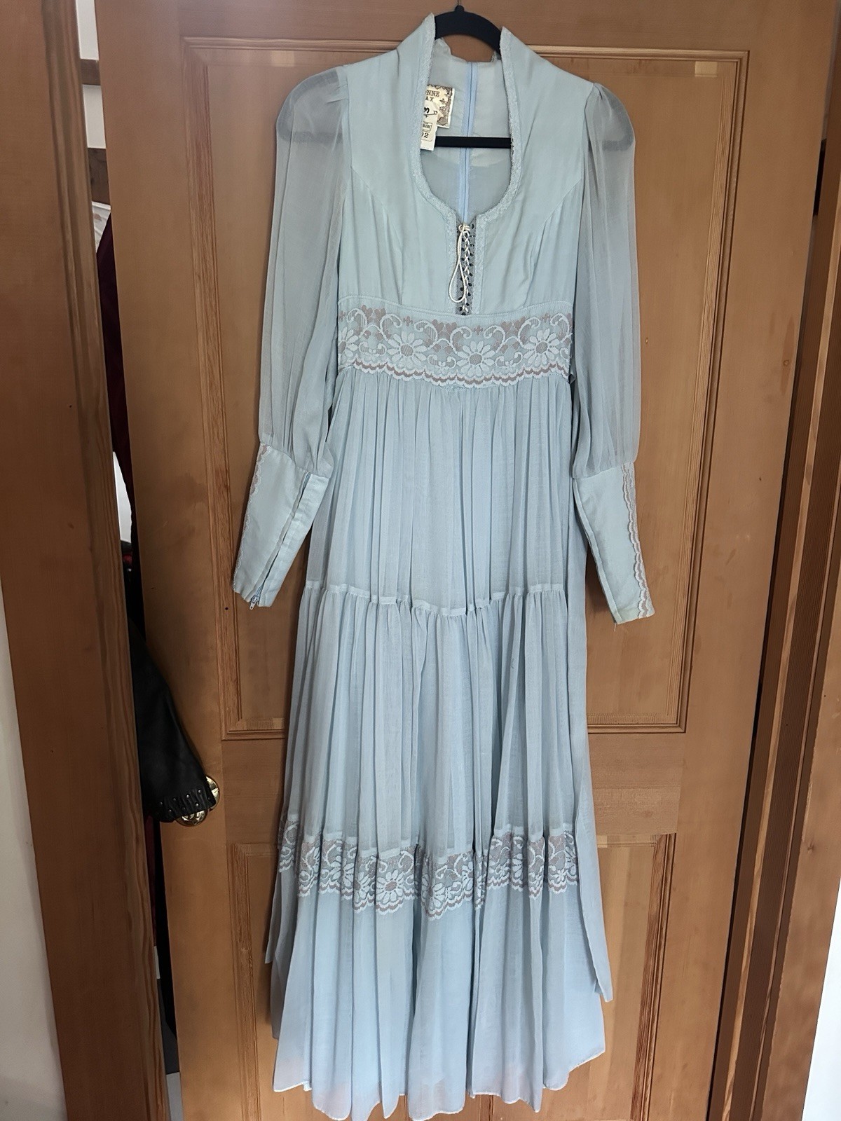 Vintage Gunne Sax Blue Dress 7 Cottage Lace Corset Lace Prairie
