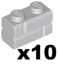 LEGO 10 New Masonry Brick Stone Gray / Light Bluish Gray 1 x 2 Part 98283 LG01