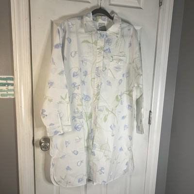 Yves DElorme night shirt size large MSRP $185 NWT white & blue rose farfalla sun