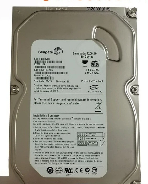 Seagate PATA/IDE/EIDE Internal 7200 RPM Rotation Speed 80 GB