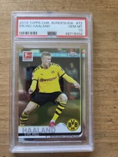 ERLING HAALAND 2019 TOPPS CHROME BUNDESLIGA ROOKIE CARD #72 PSA 10 GEM MINT. rookie card picture