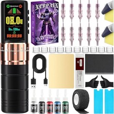 Wireless Tattoo Gun Kit with Pen, Batteries, Needles, and Inks for Beginners