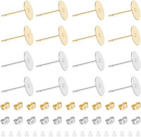 200 StüCk 2 Farbige Flache Ohrstecker Aus Edelstahl Mit Schlaufe Metall Ohrsteck