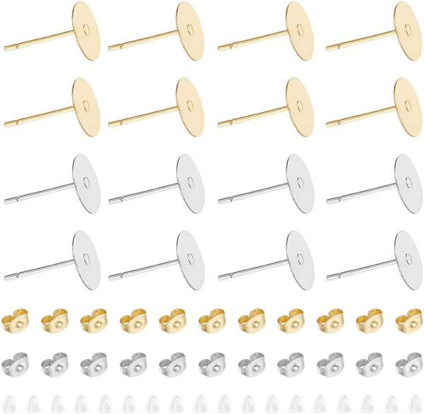 200 StüCk 2 Farbige Flache Ohrstecker Aus Edelstahl Mit Schlaufe Metall Ohrsteck-image
