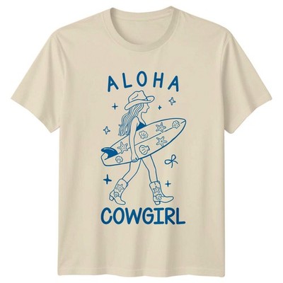 Aloha Cowgirl Surfing Damen T-Shirt Herren Grafik Tee Unisex Surf Oberteil
