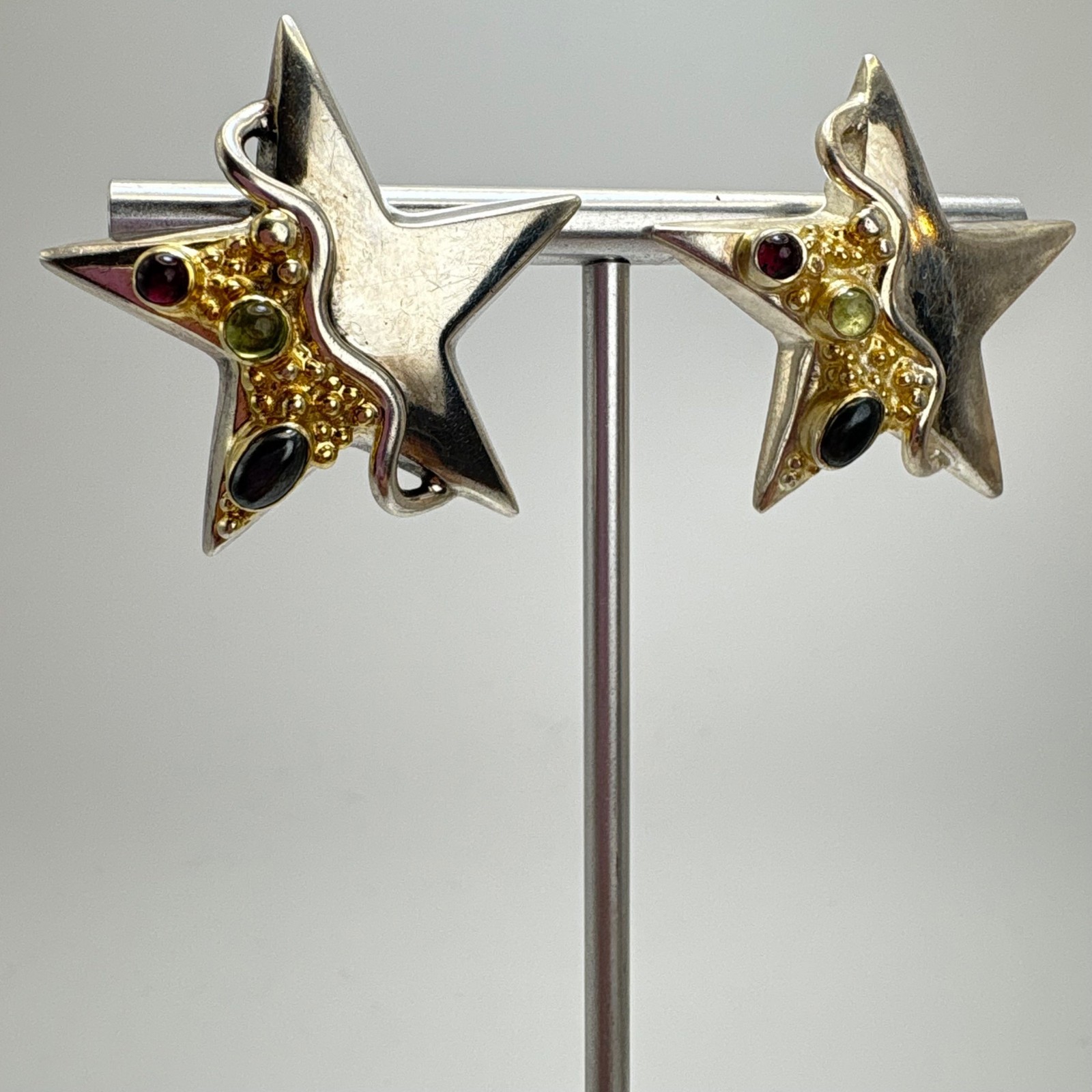 Puffed Star Multi Gemstone Chunky Statement Earri… - image 11