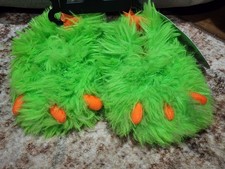 Wonder Nation Green Orange Monster Claw Slip-On Slippers size 2 Unisex Kids