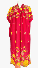 Vintage 1980s long pink yellow floral maxi dress XL lounge muumuu kaftan robe