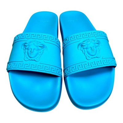 Versace Palazzo Men's EU 45 US 12 Sky Medusa Head Blue Pool Slides $395 NIB
