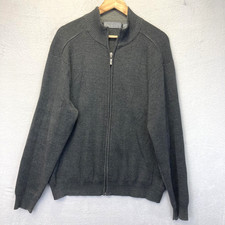 Oscar de la Renta Full Zip Up Sweater Mens XL Gray Mock Neck Ribbed Knit Dadcore